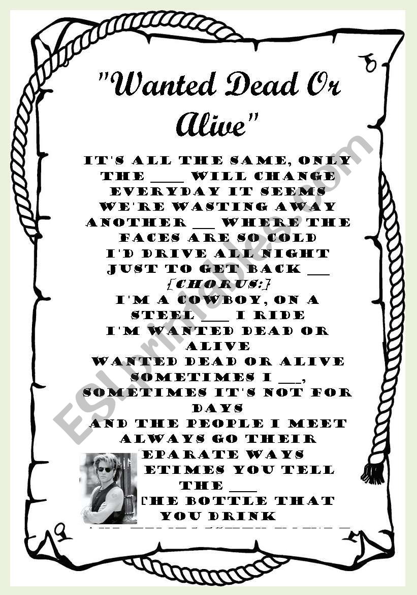 WANTED DEAD OR ALIVE worksheet