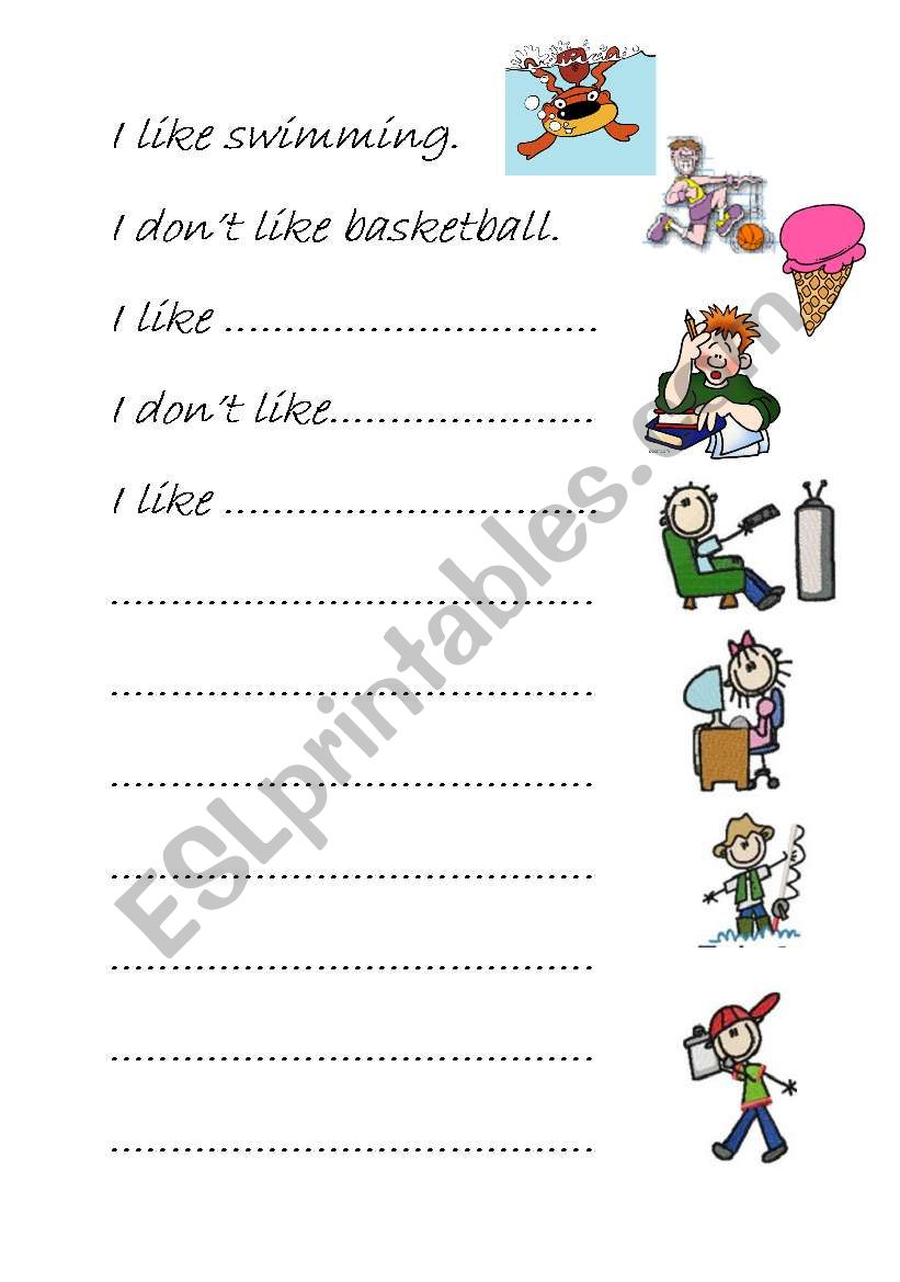 likes and dislikes worksheet worksheet