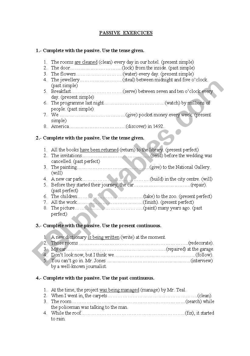 PASSIVE EXERCICES worksheet