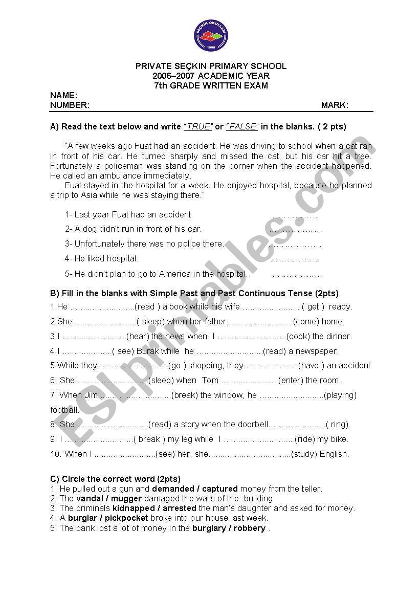 Past Continuous-Simple Past worksheet