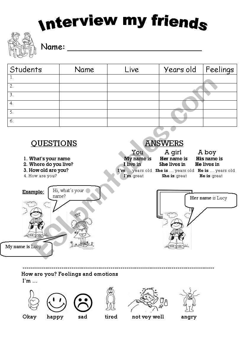 Interview my friends worksheet