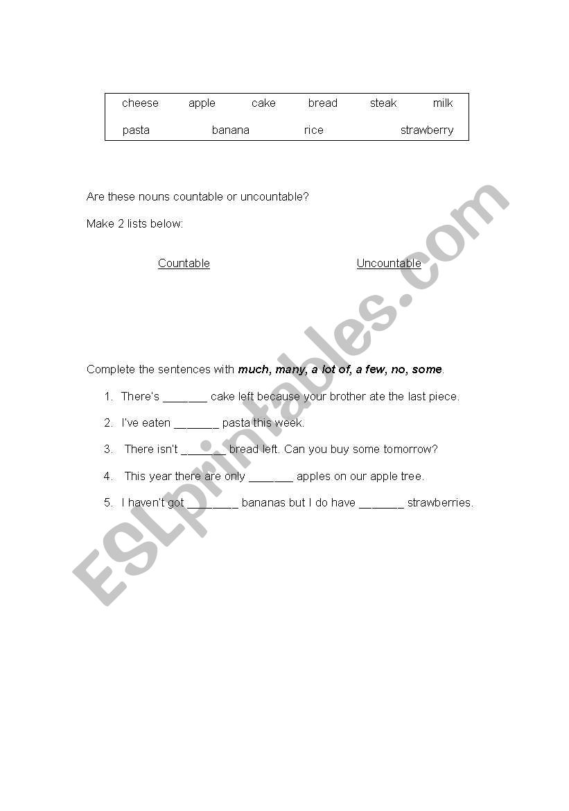 Quantifiers with Countable and Uncountable Nouns