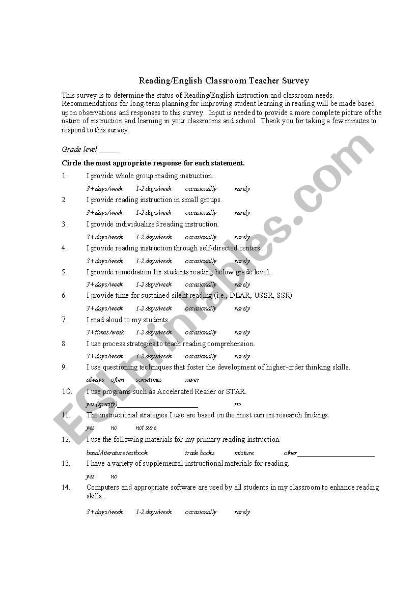 r5eading activity worksheet