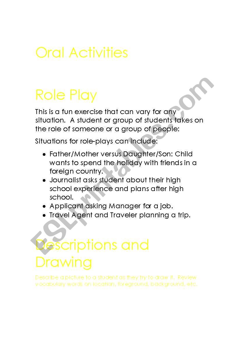 Oral Activities worksheet