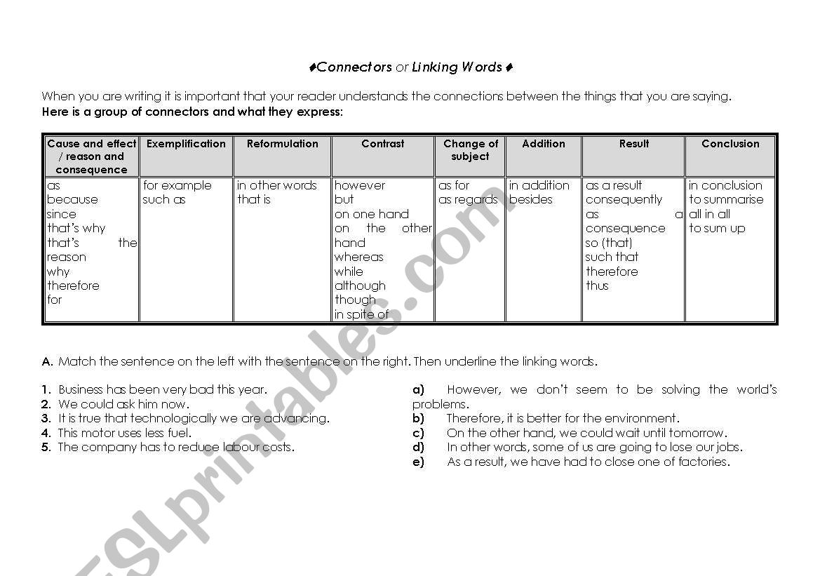 Connectors worksheet