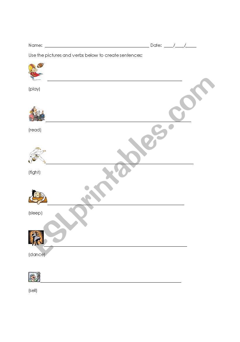 Sentence writing worksheet