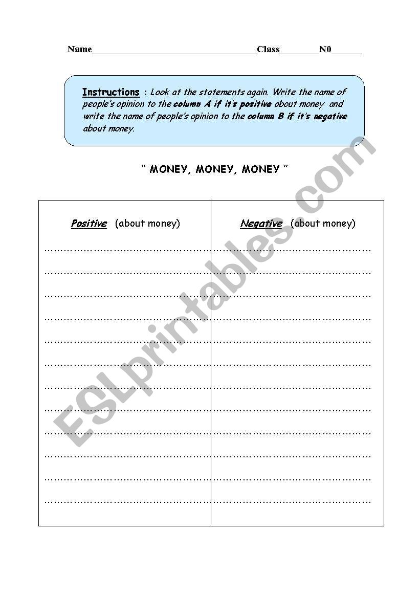 Money!! worksheet