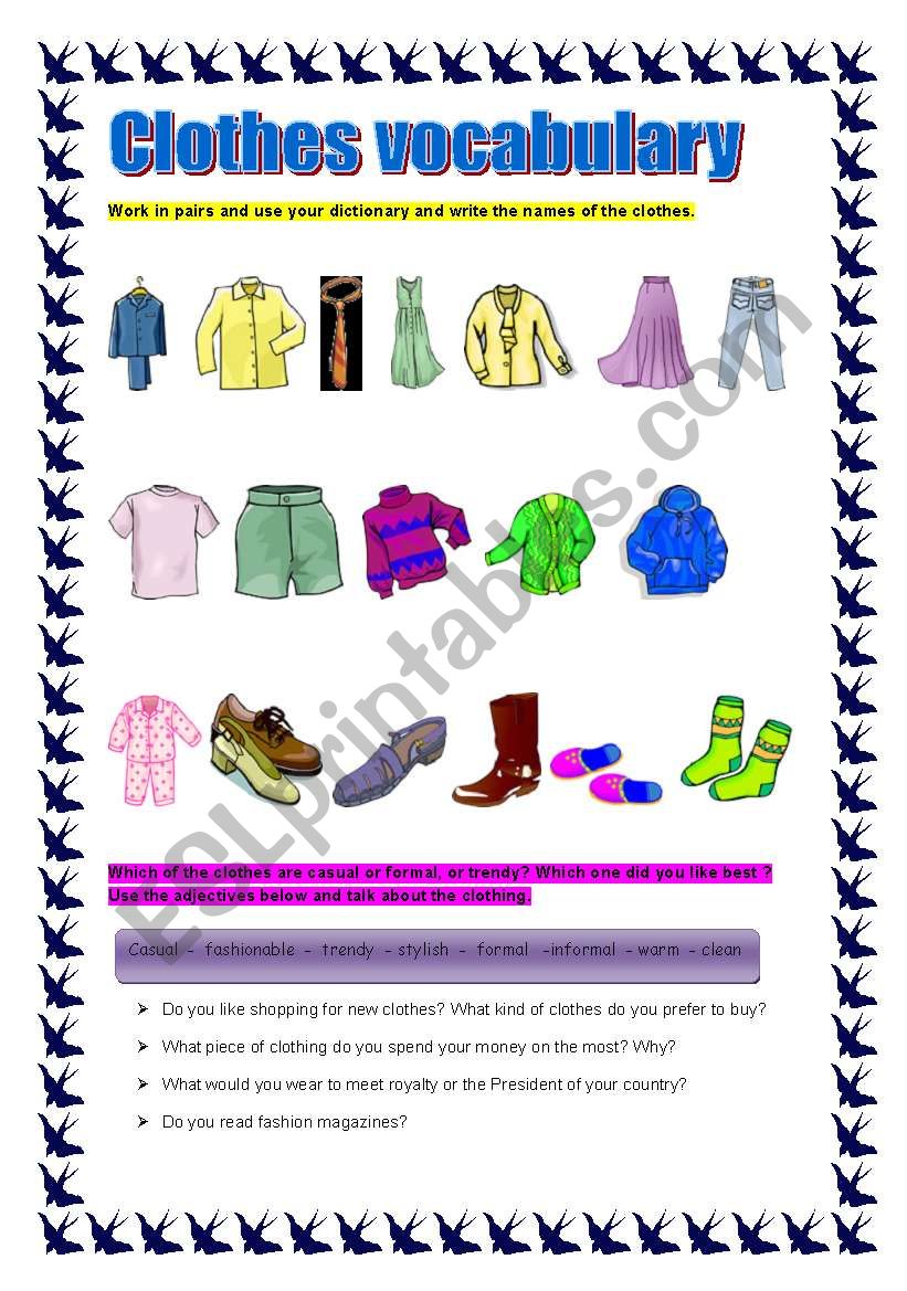 Clothes Vocabulary worksheet