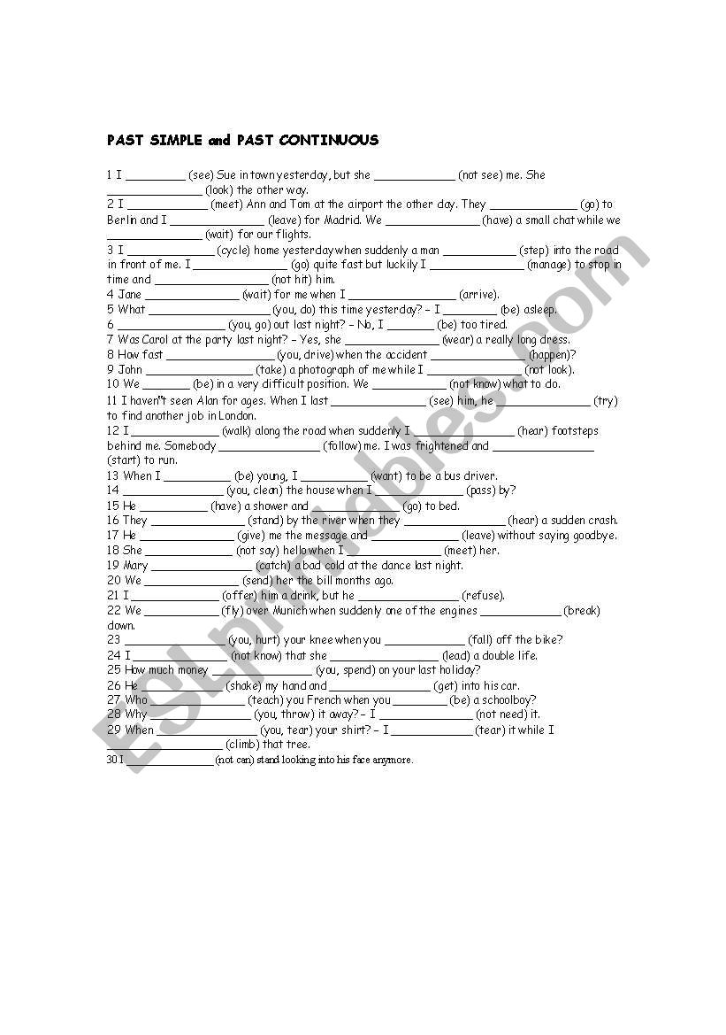 PAST SIMPLE and PAST CONTINUOUS - Printer friendly