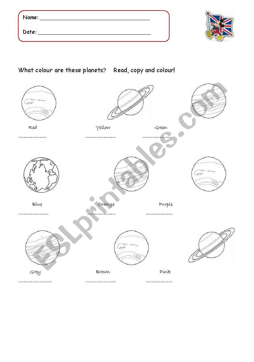 Planets to colour worksheet