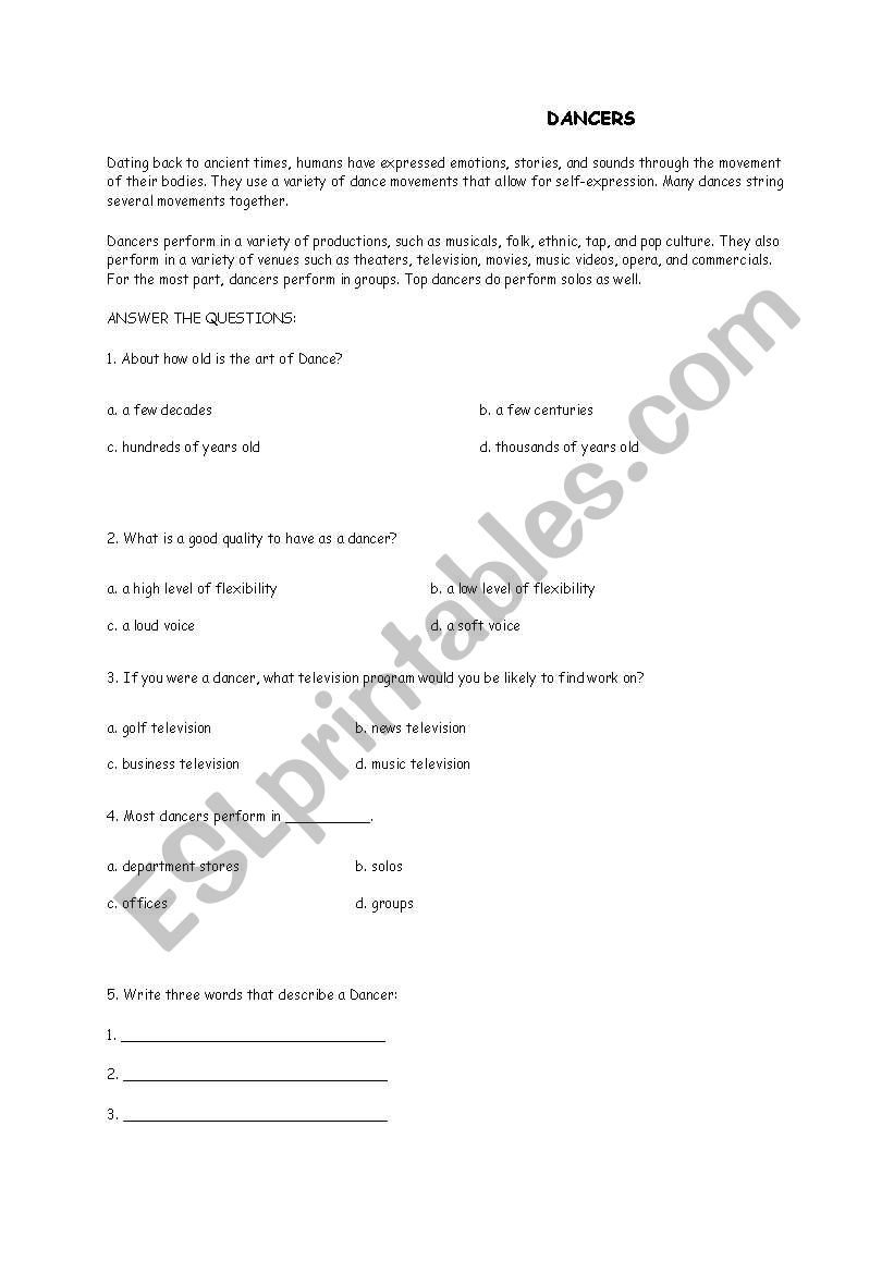 reading worksheet