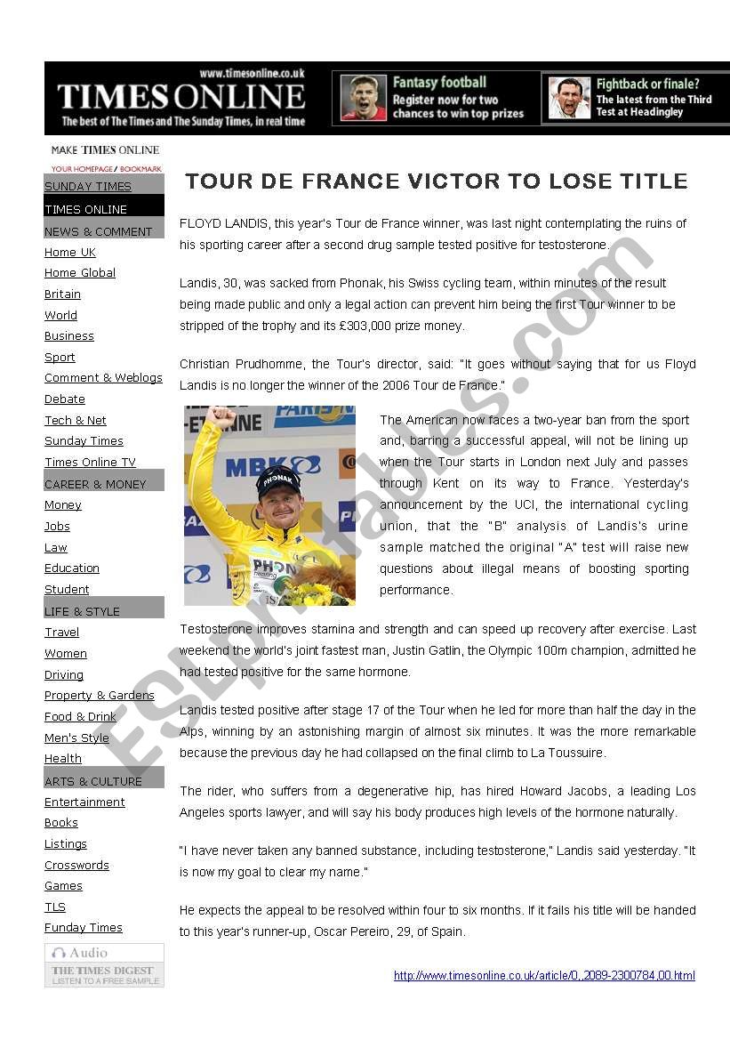 Reading-Writing activity 2 (TOUR DE FRANCE)