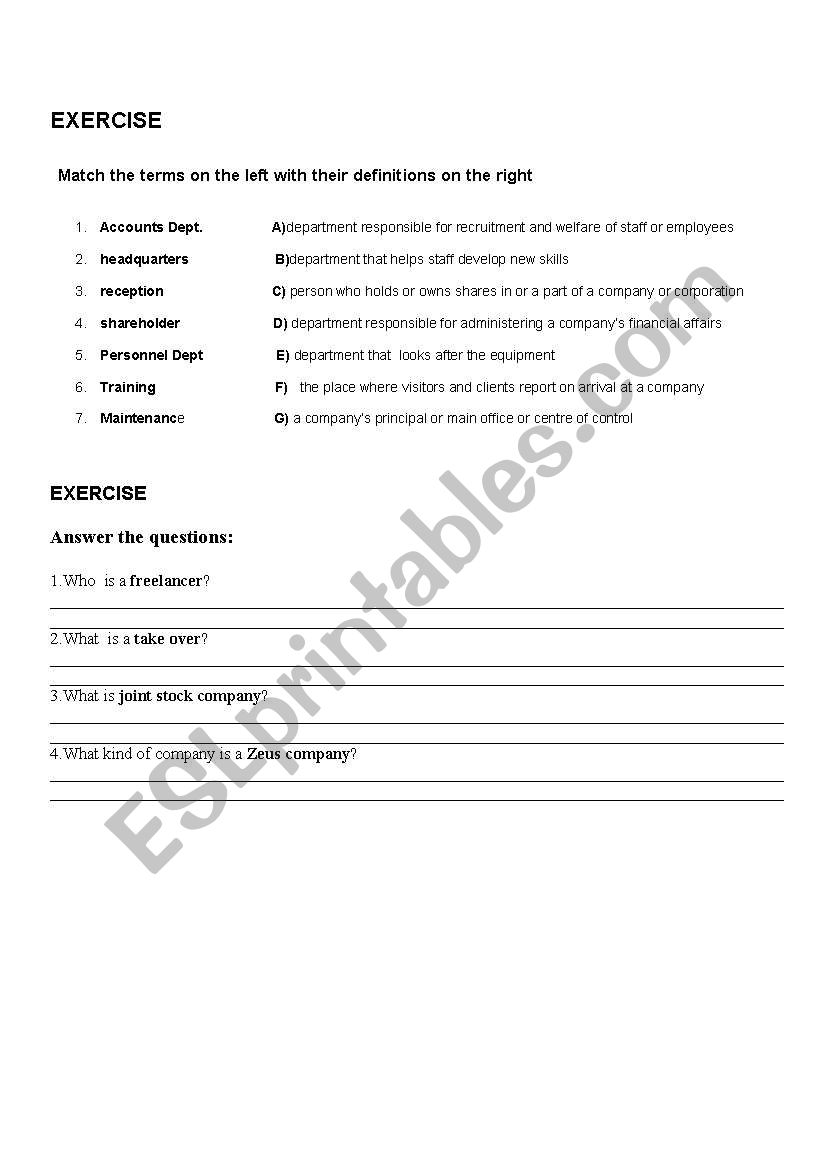 business english-company vocabulary exercise