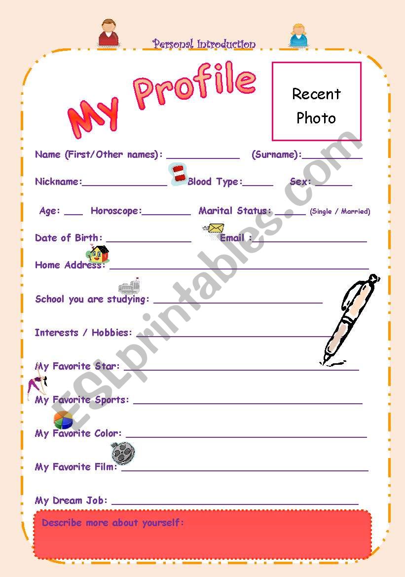 Writing about Myself - ESL worksheet by oklo