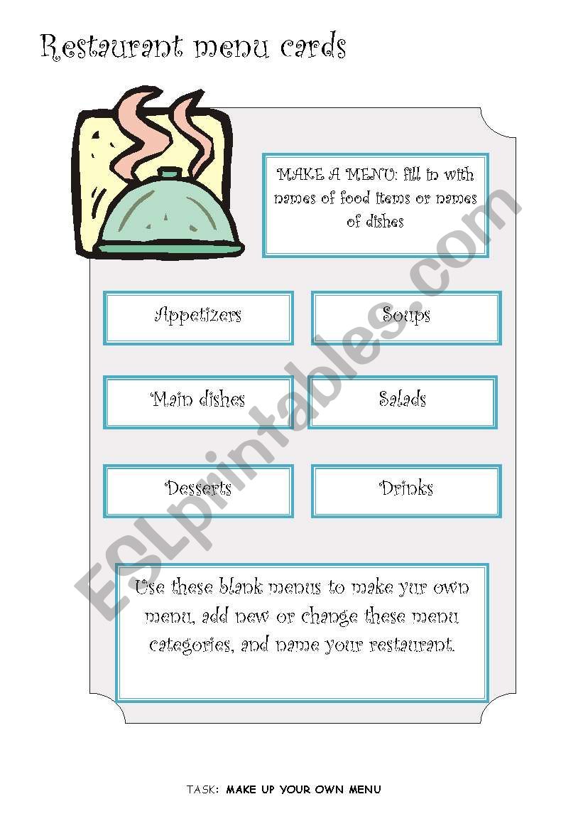 RESTAURANT MENUS worksheet