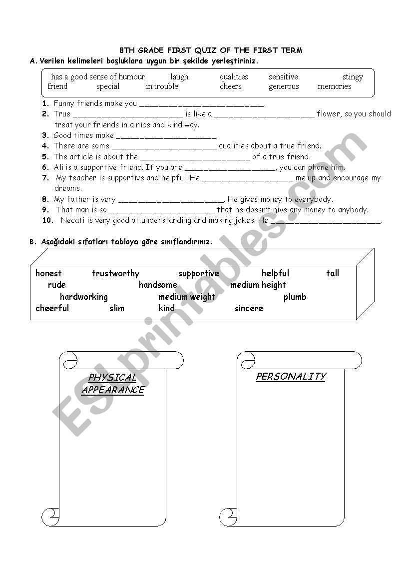 8th grade spot on 1st quiz worksheet