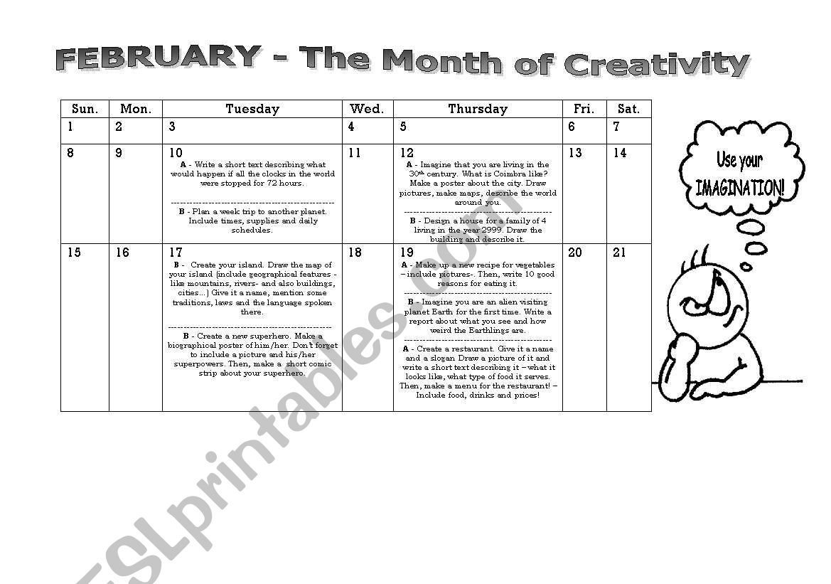 creative month ideas - projects