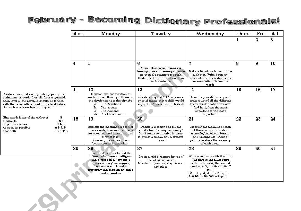 dictionary professionals worksheet