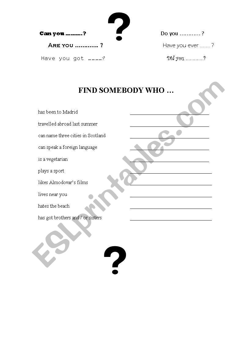 find somebody who ... worksheet