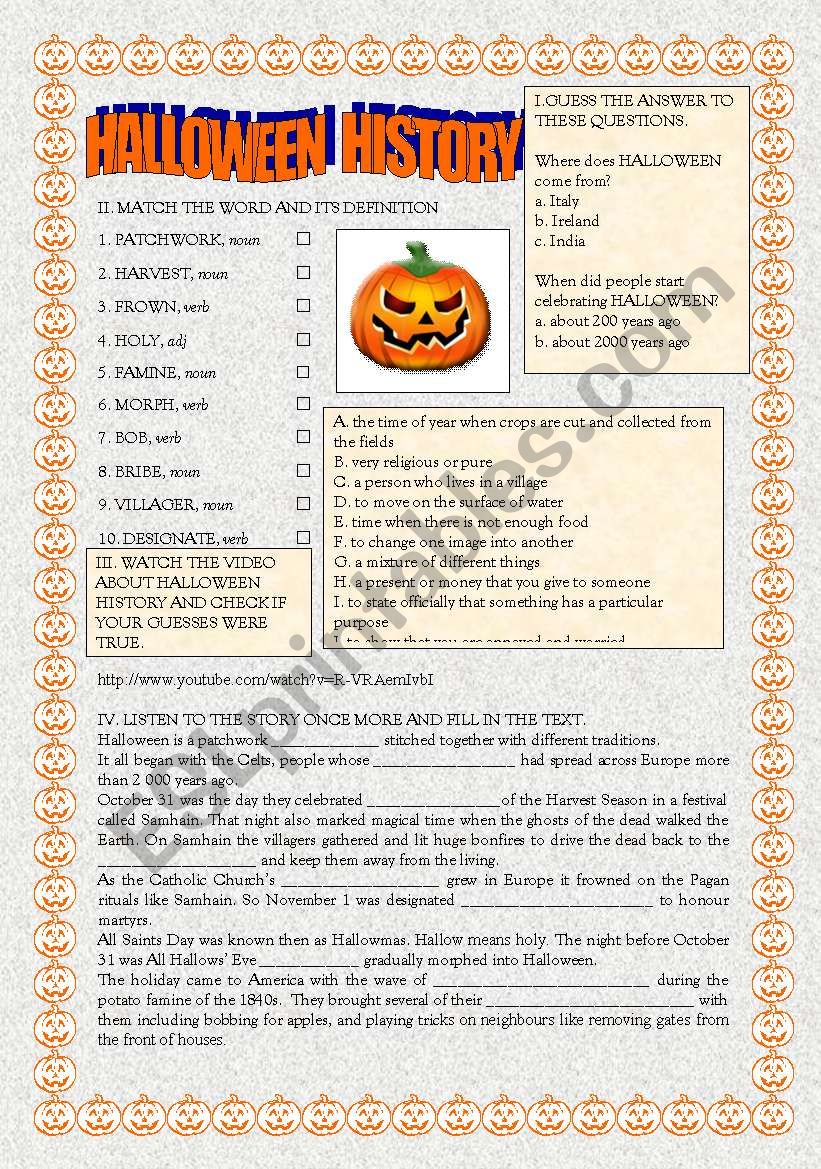 Halloween History worksheet