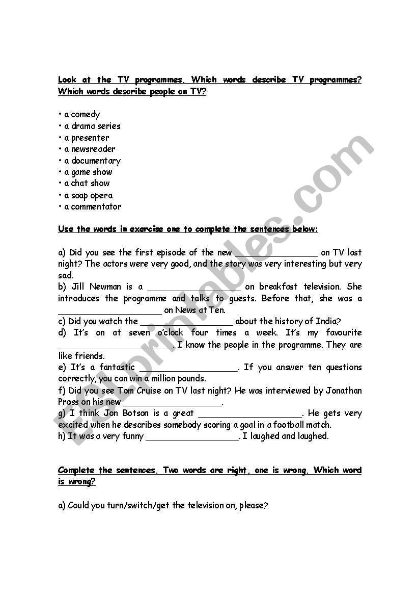 TV Programmes worksheet