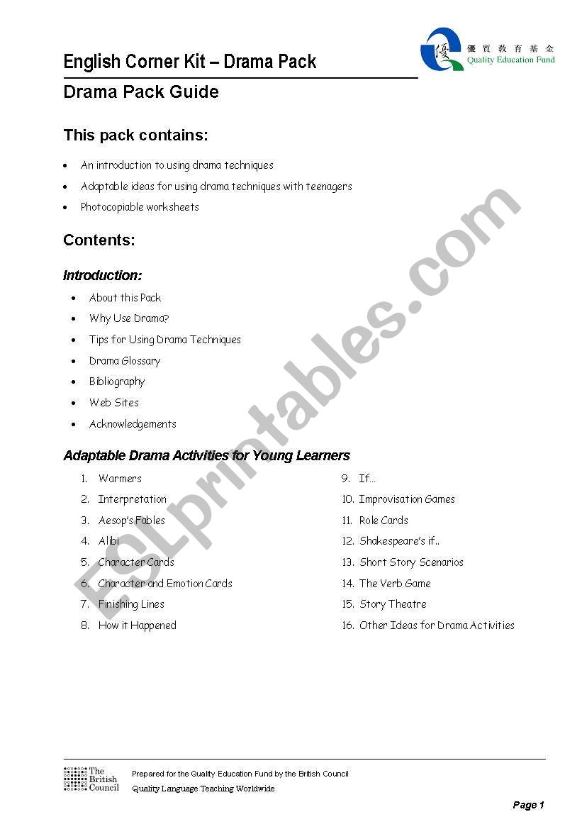 Drama_verb game worksheet