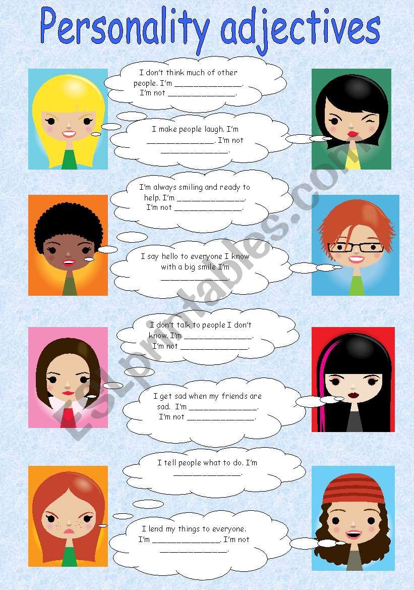 Personality adjectives worksheet