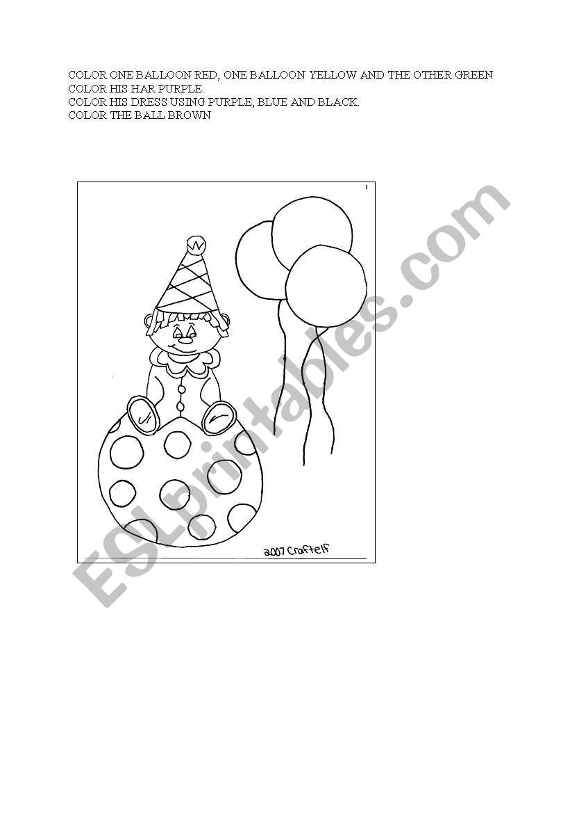 COLR THE CLOWN worksheet