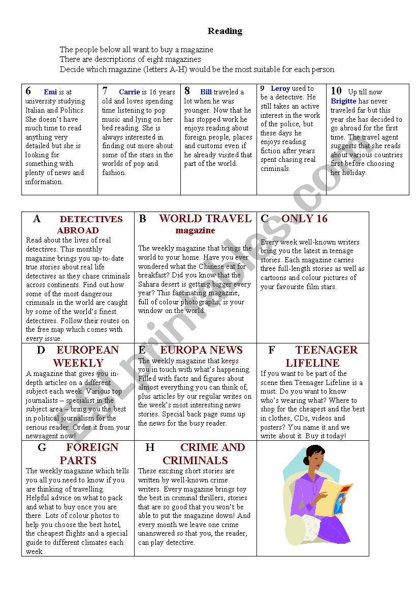 Magazines worksheet