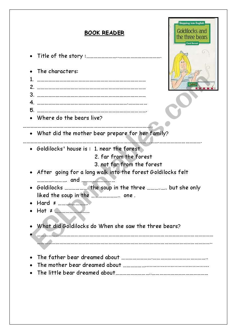 goldilocks worksheet