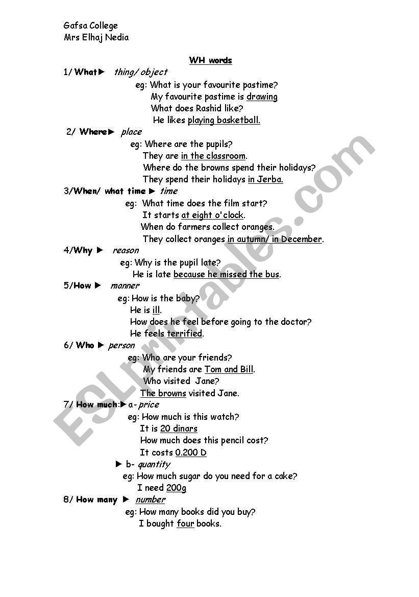 wh words worksheet