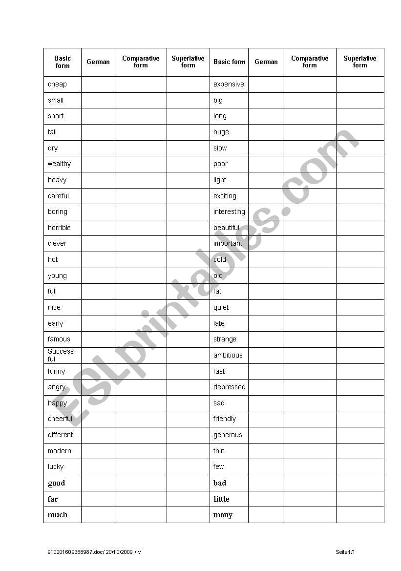 Comparion_adjective list worksheet