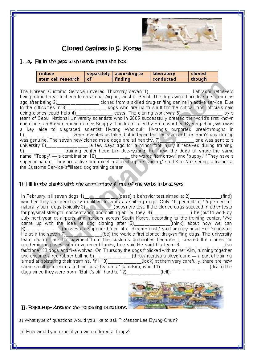 CLONED DOGS worksheet