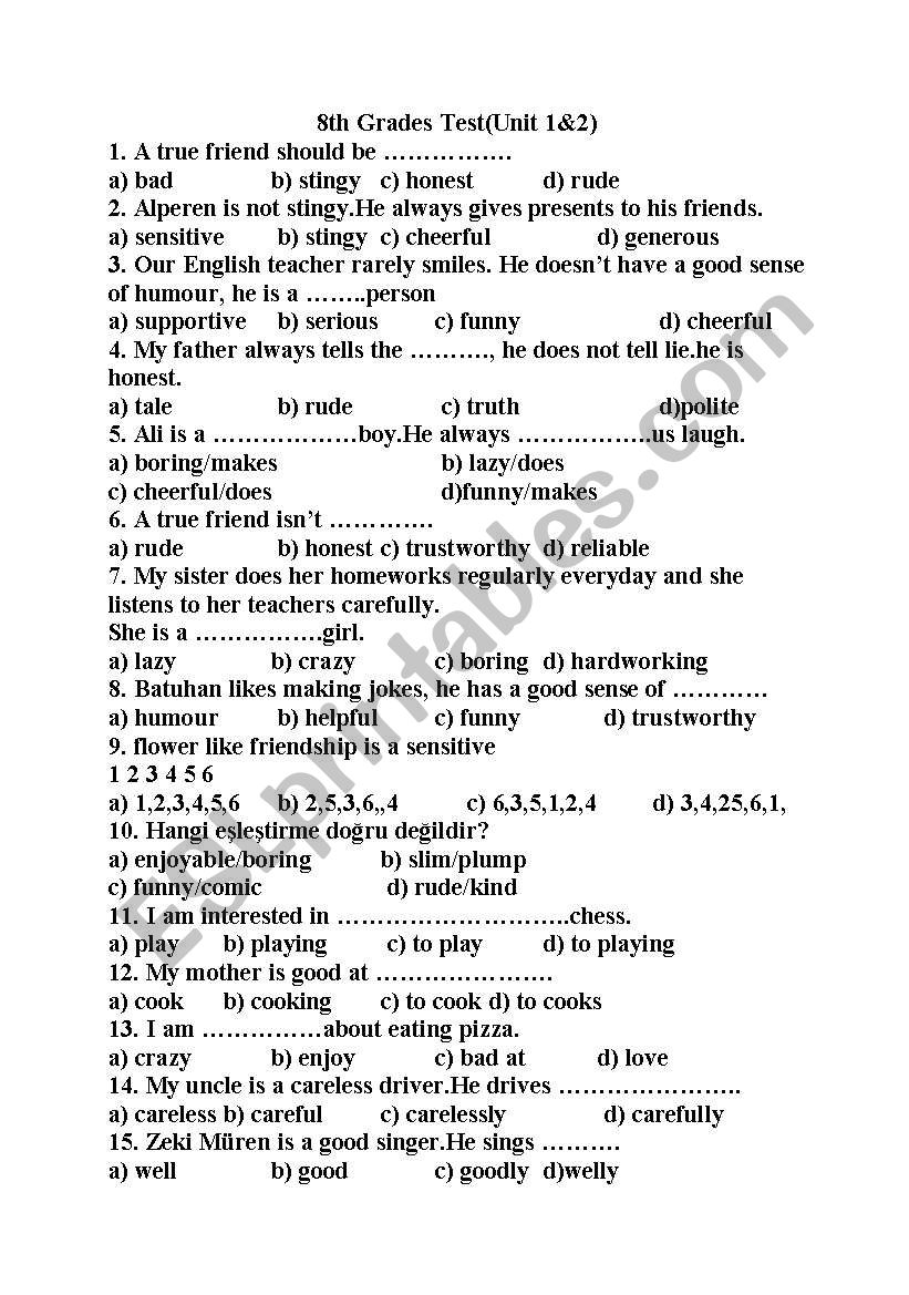For Turkish Students worksheet