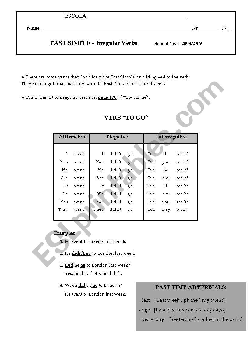 Past Simple - Irregular verbs worksheet