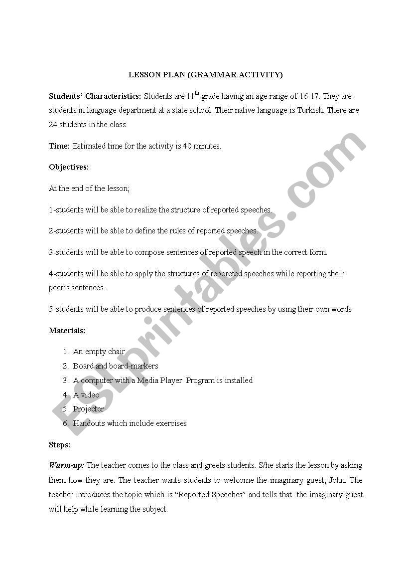 a grammer lesson plan  worksheet