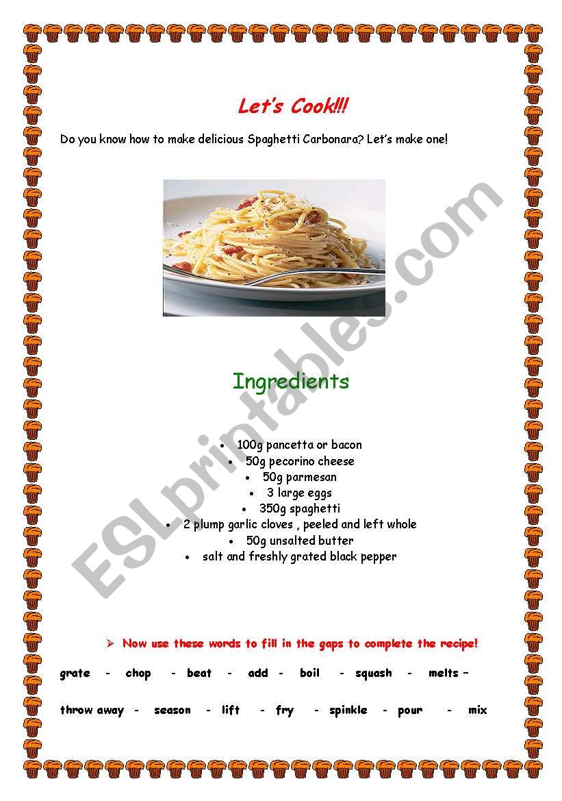 Carbonara recipe worksheet