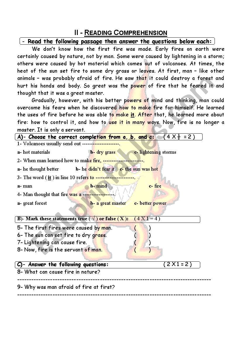 reading comprehension worksheet