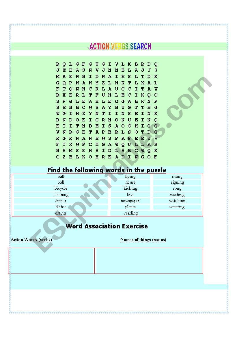 ACTION  VERBS worksheet