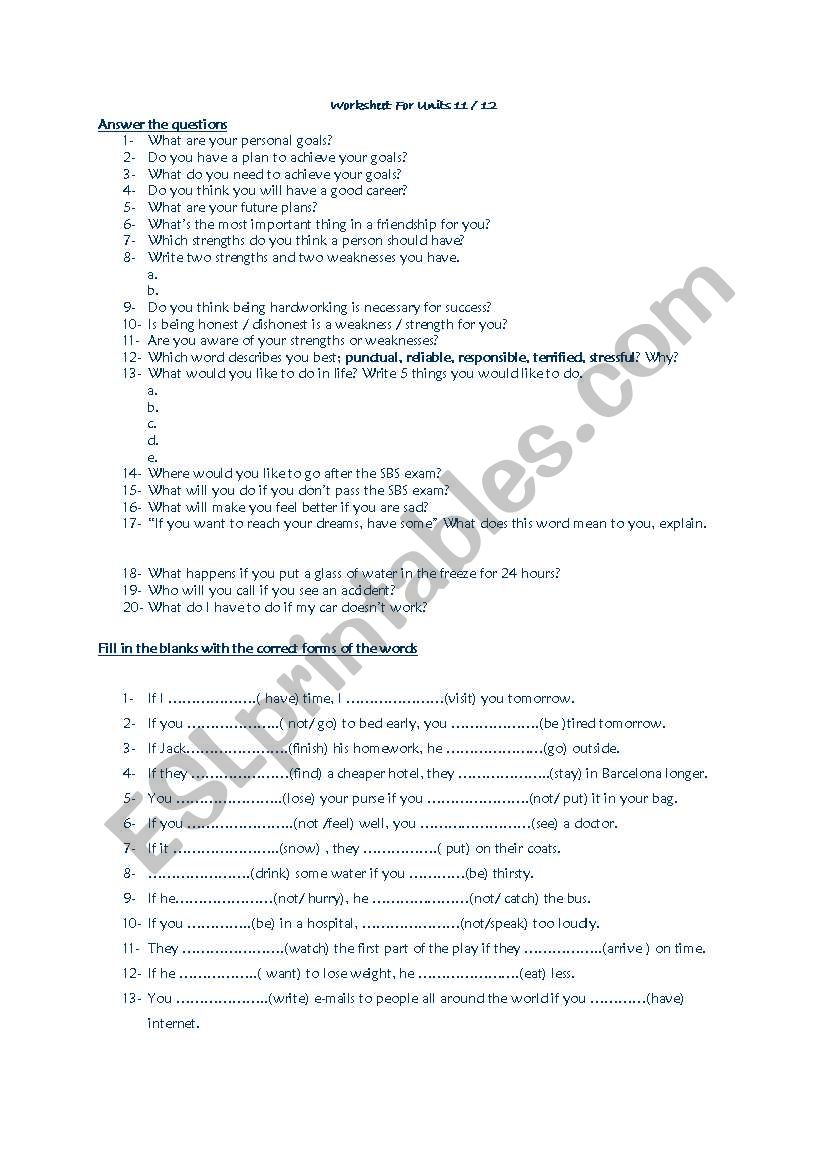 CONDTONALS worksheet