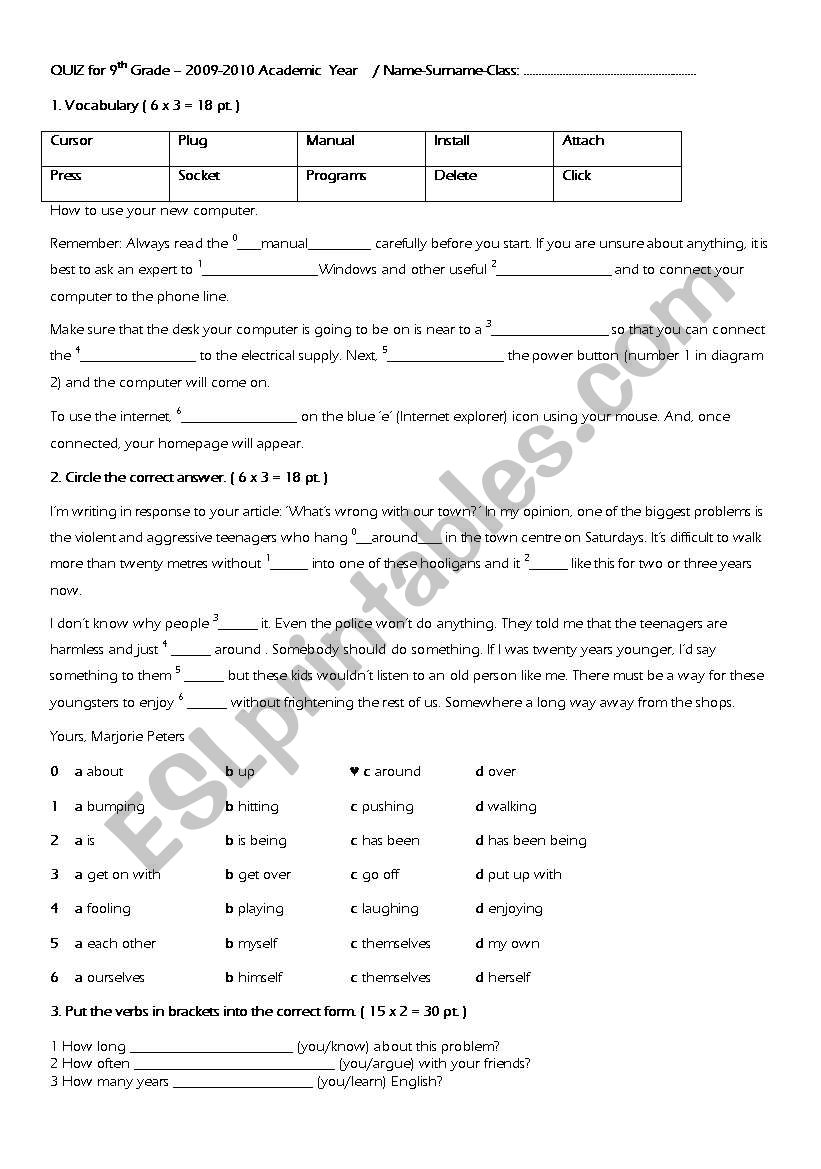 Quiz on Techology worksheet