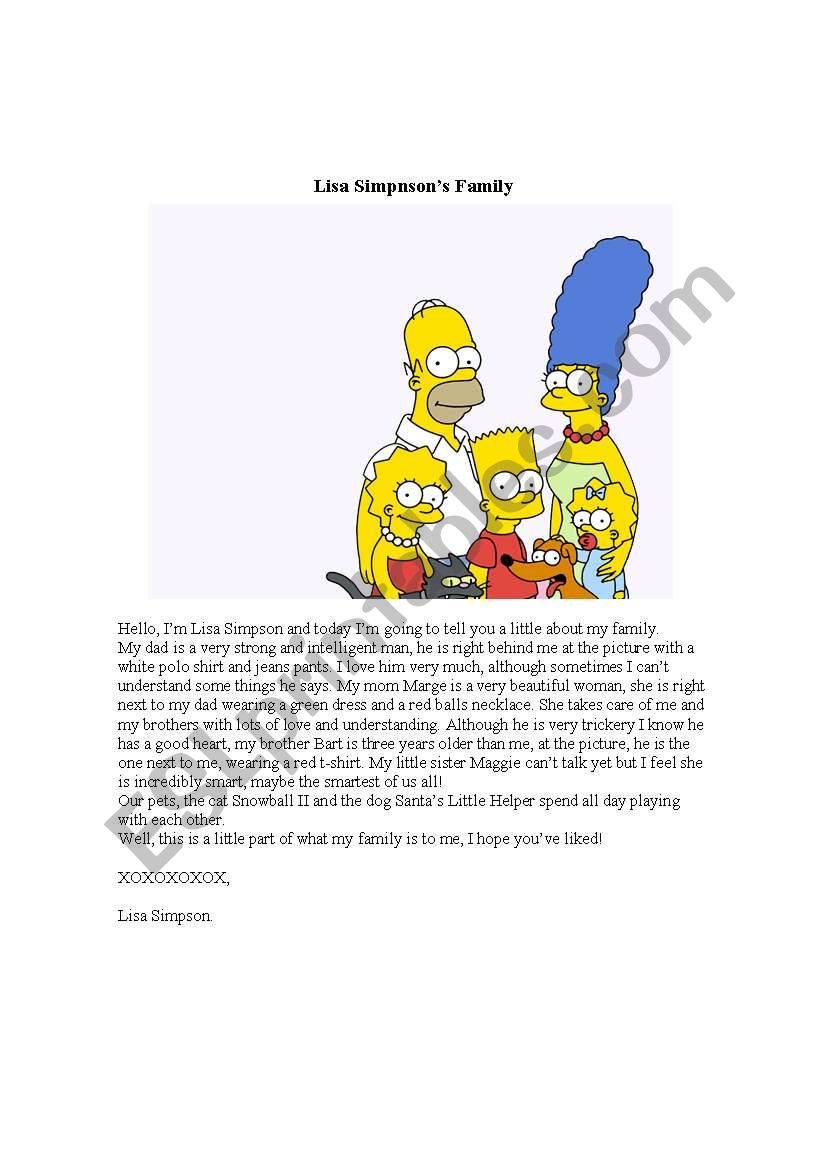 The Simpsons Family worksheet