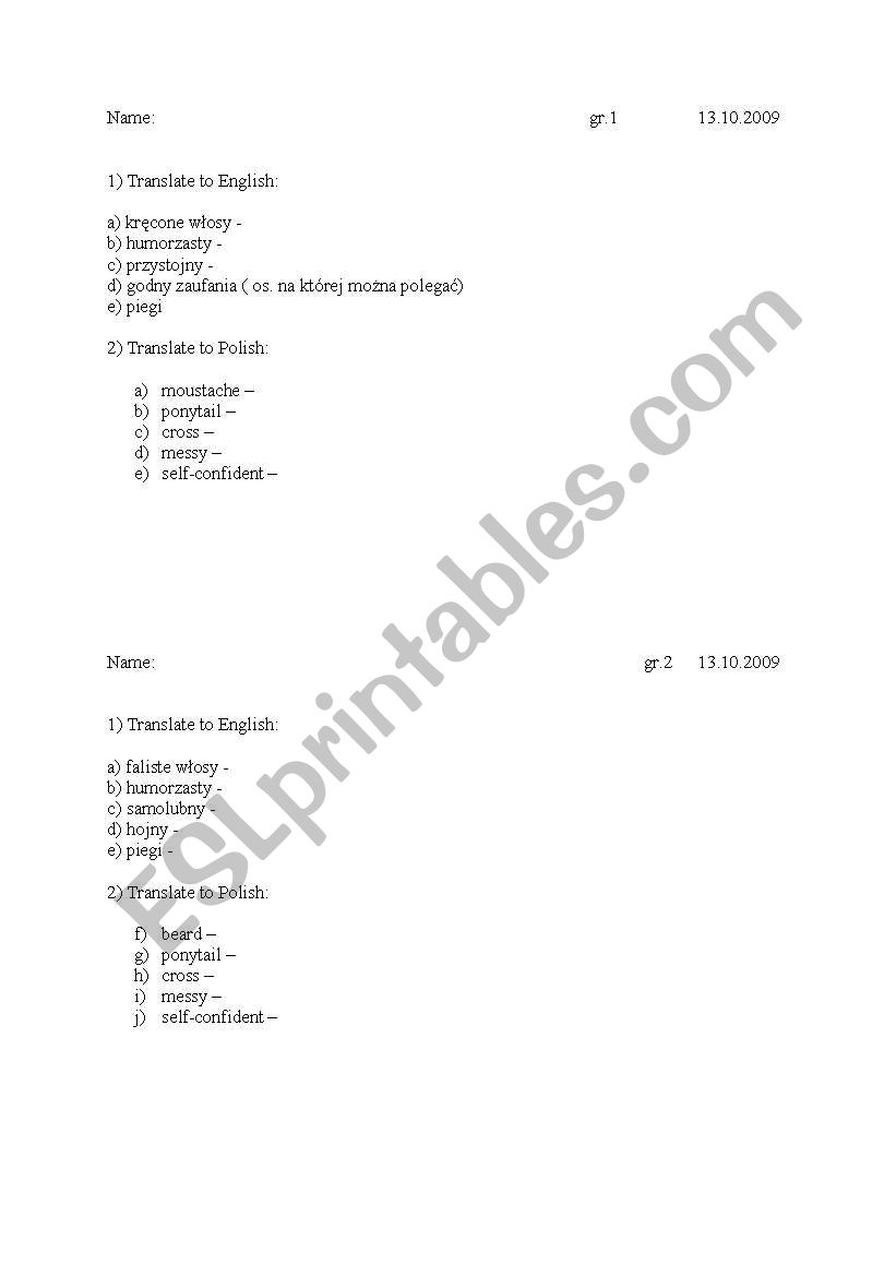Short test for revision past and past participle form