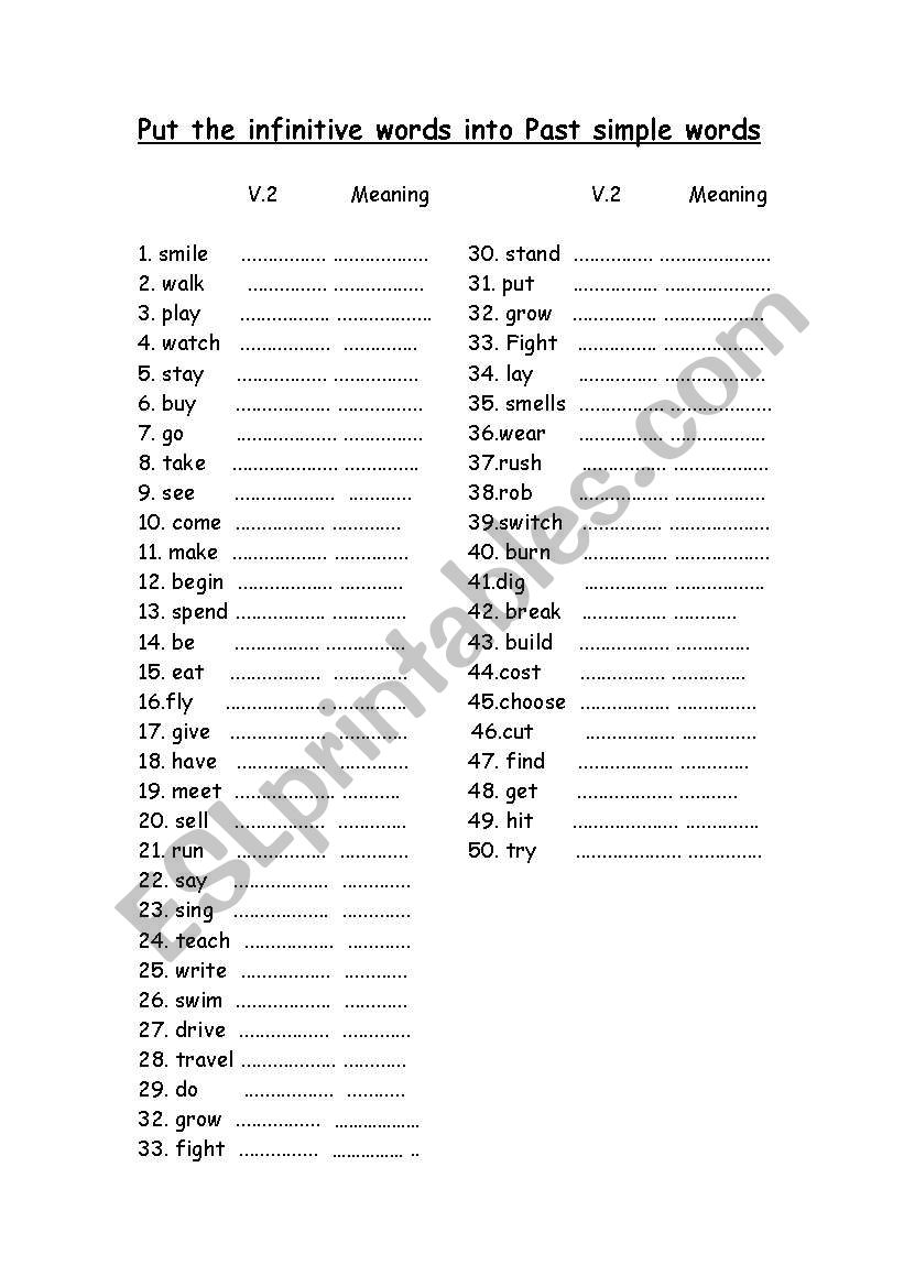 verb worksheet