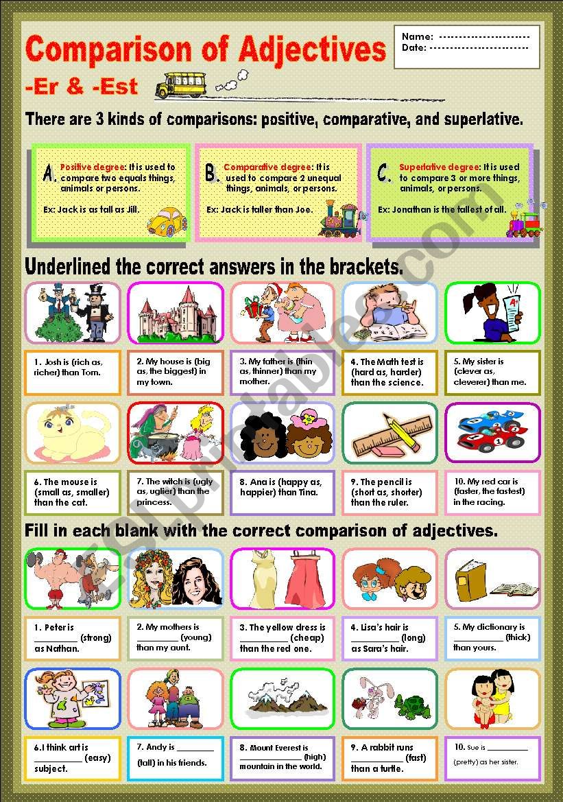 Adjective Er And Est Worksheets