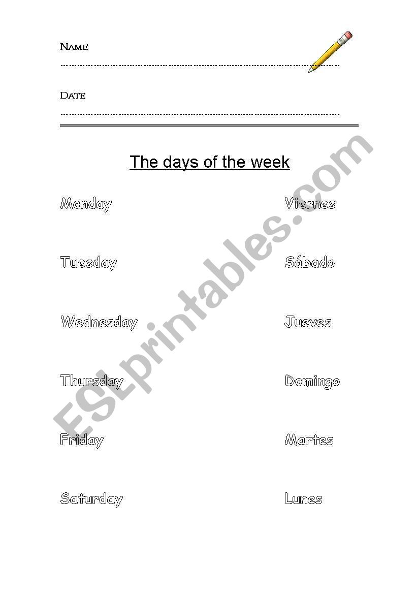 THE DAYS OF THE WEEK worksheet