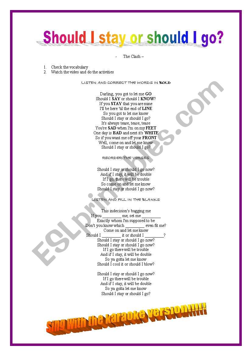 Song Should I stay or should I go? The Clash