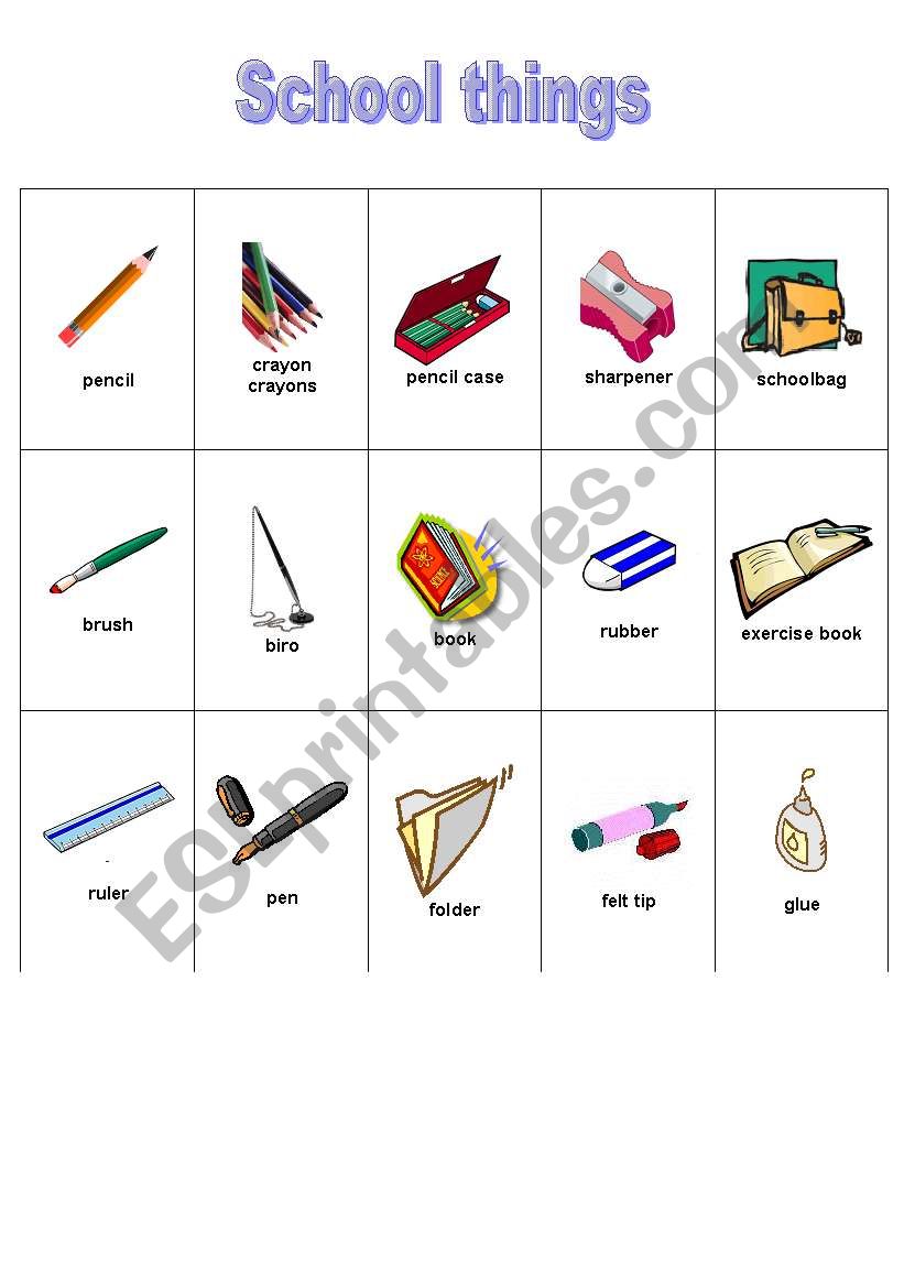 flashcards schoolthings worksheet