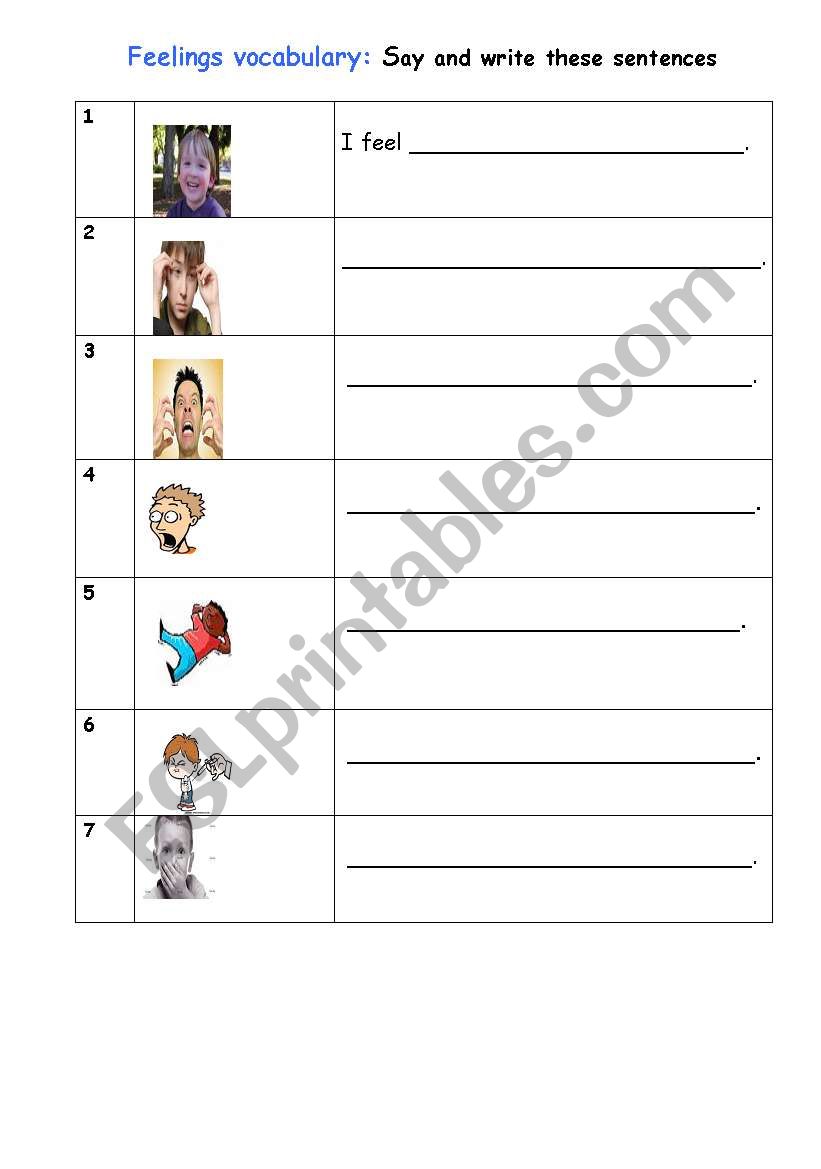 feelings vocabuary worksheet