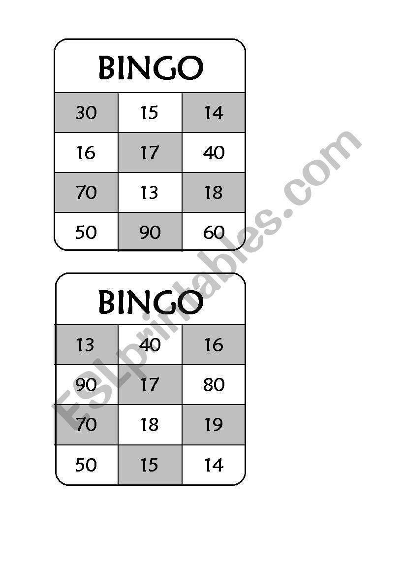 Number Bingo worksheet
